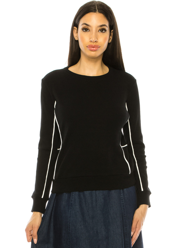 Black Long Sleeve T-Shirt With Stripes