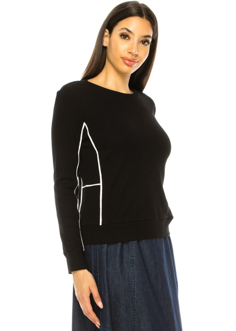 Black Long Sleeve T-Shirt With Stripes