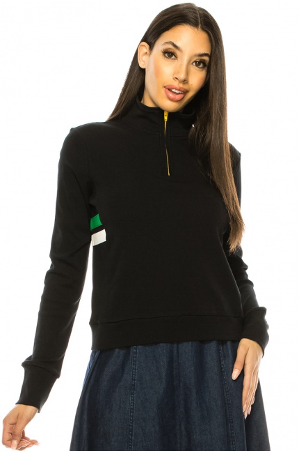 Black Quarter Zip Long Sleeve T-Shirt