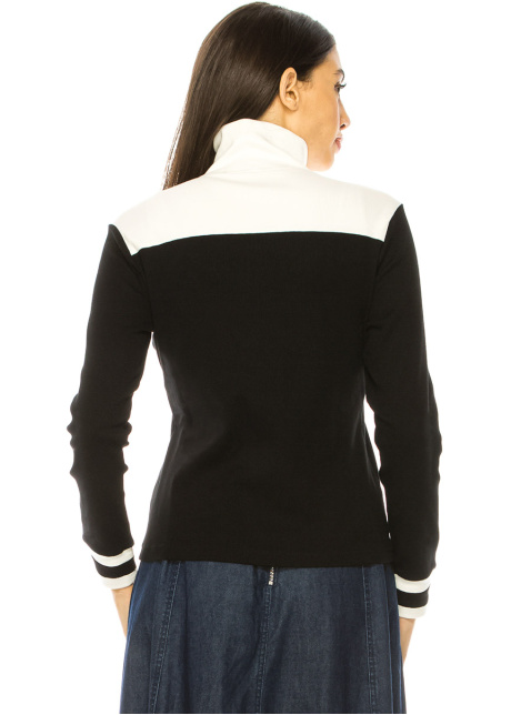 Black And White Zip Closure Long Sleeve T-Shirt