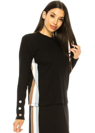Black Long Sleeve T-Shirt With Colorful Side Stripes