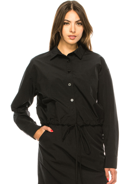 Black Nylon Long Sleeve T-Shirt