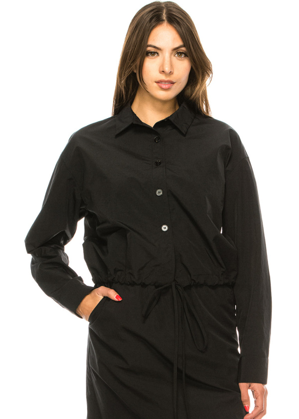 Black Nylon Long Sleeve T-Shirt