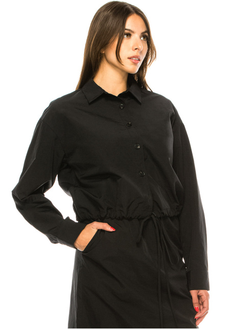 Black Nylon Long Sleeve T-Shirt