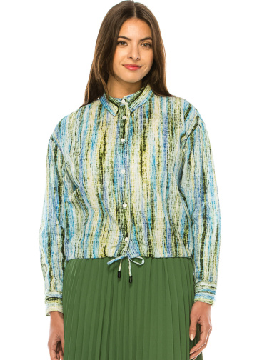 Green And Blue Vertical Stripes Long Sleeve T-Shirt