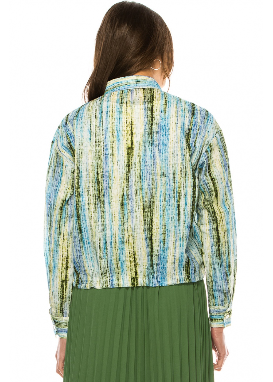 Green And Blue Vertical Stripes Long Sleeve T-Shirt