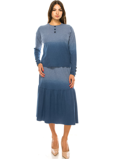 Button Details Blue Long Sleeve T-Shirt
