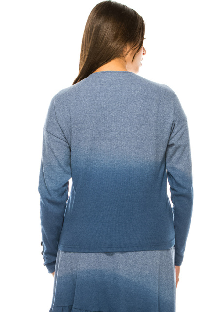 Button Details Blue Long Sleeve T-Shirt