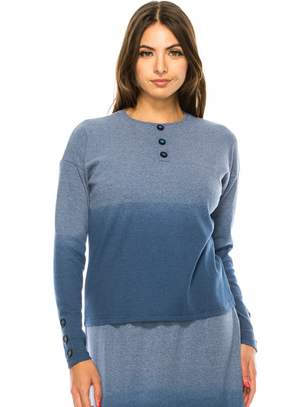 Button Details Blue Long Sleeve T-Shirt