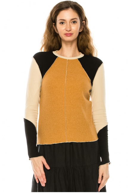 Camel Color Block Long Sleeve T-Shirt