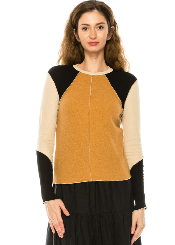 Camel Color Block Long Sleeve T-Shirt