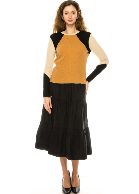 Camel Color Block Long Sleeve T-Shirt