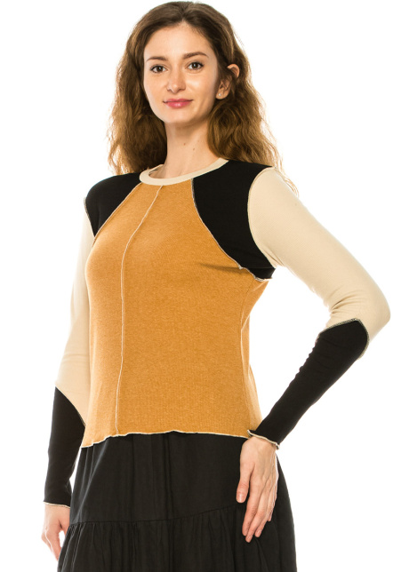 Camel Color Block Long Sleeve T-Shirt