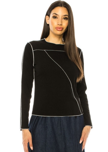  Black Long Sleeve T-Shirt With Thin White Stripes