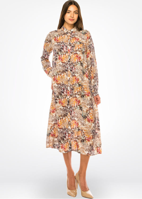 Beige Brushstroke Midi Dress