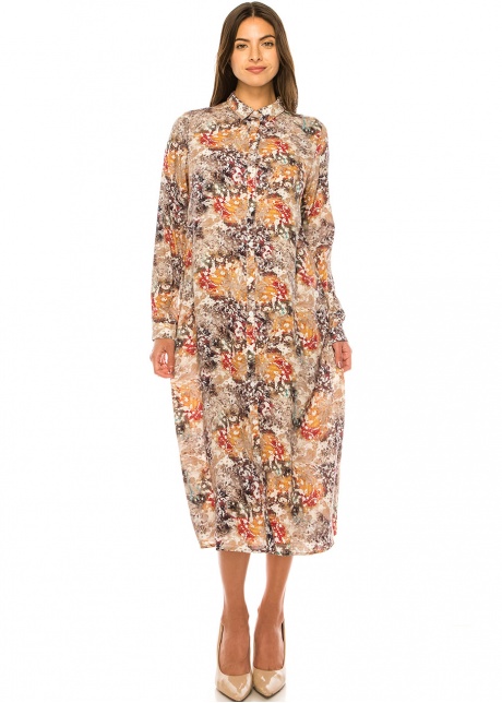 Beige Brushstroke Midi Dress