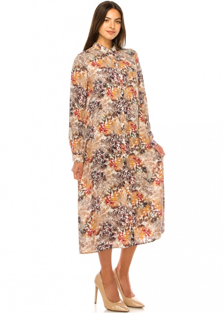 Beige Brushstroke Midi Dress