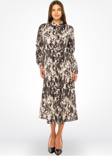 Graphite Dusk Abstract Midi Shirtdress
