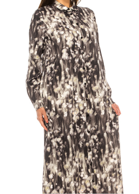 Graphite Dusk Abstract Midi Shirtdress