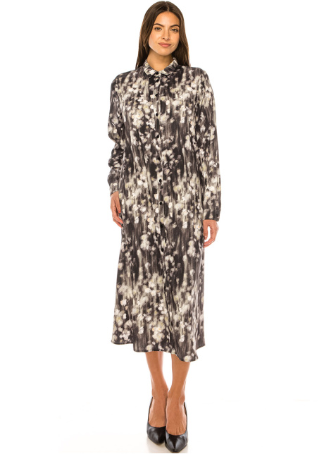 Graphite Dusk Abstract Midi Shirtdress