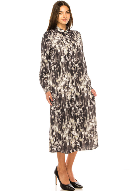 Graphite Dusk Abstract Midi Shirtdress