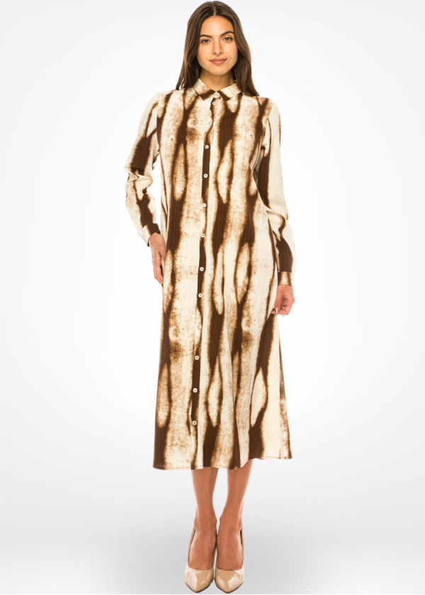 Mocha Ripple Brown Buttoned Midi Dress