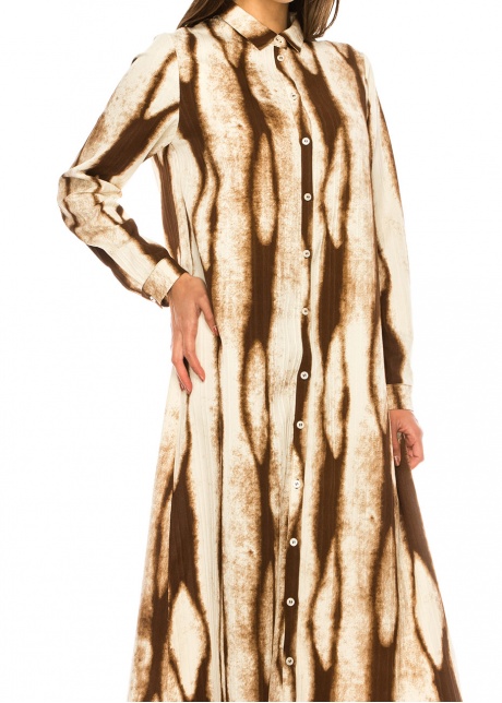 Mocha Ripple Brown Buttoned Midi Dress