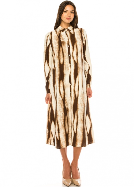 Mocha Ripple Brown Buttoned Midi Dress