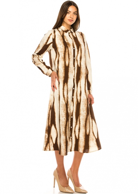 Mocha Ripple Brown Buttoned Midi Dress