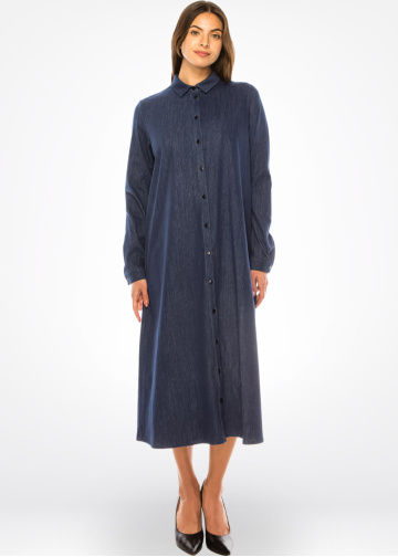 Navy Denim Classic Midi Dress