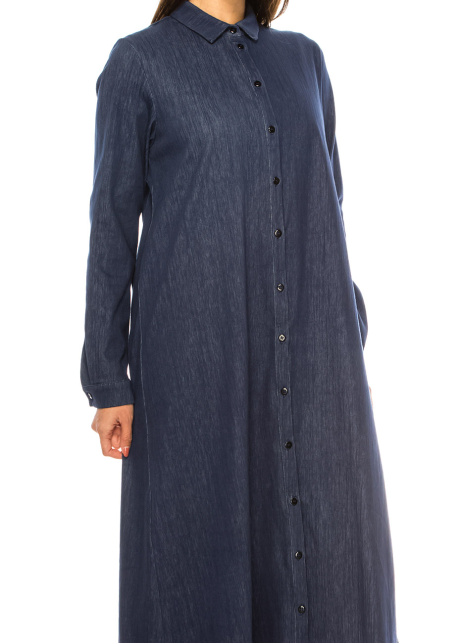 Navy Denim Classic Midi Dress