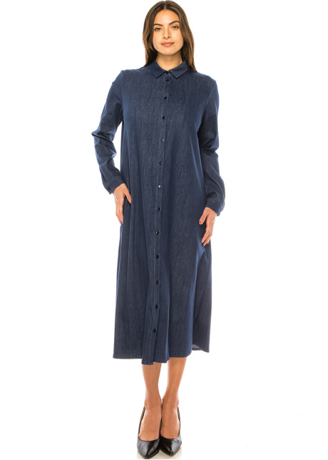 Navy Denim Classic Midi Dress