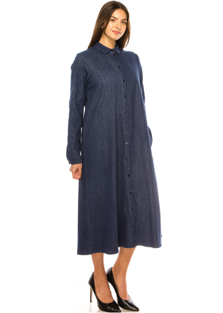 Navy Denim Classic Midi Dress