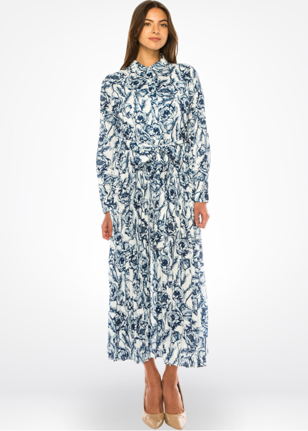 Floral Sketch Belted Shirt Dress – Modest Chic