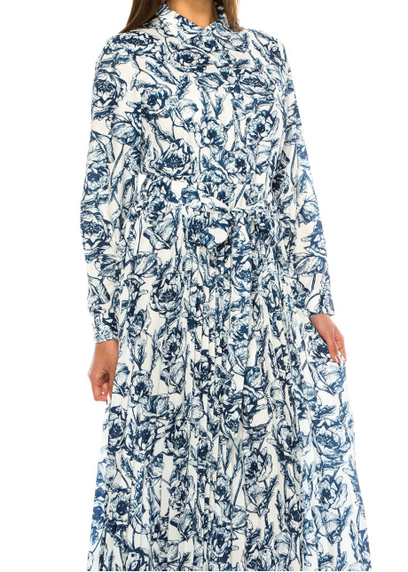 Floral Sketch Belted Shirt Dress – Modest Chic