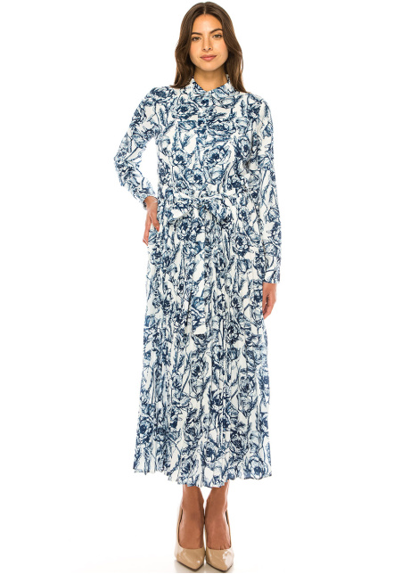 Floral Sketch Belted Shirt Dress – Modest Chic