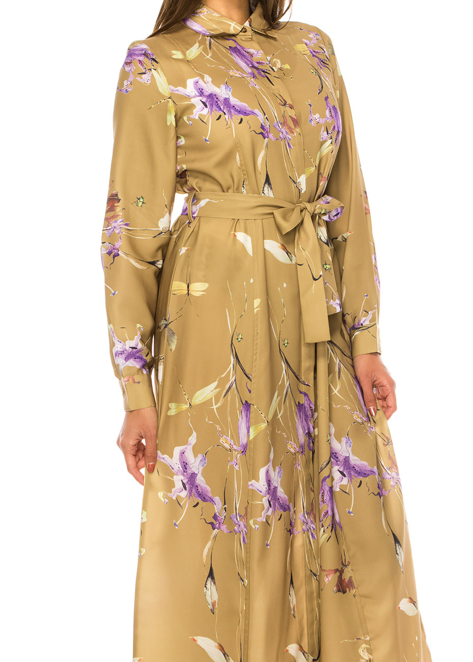 Modest Camel Floral Grace Dress