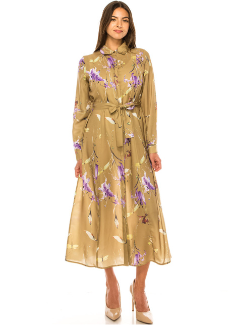 Modest Camel Floral Grace Dress