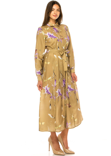 Modest Camel Floral Grace Dress