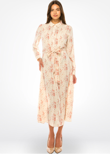 Coral Petal Print Wrap Dress