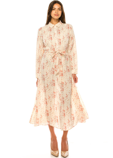 Coral Petal Print Wrap Dress