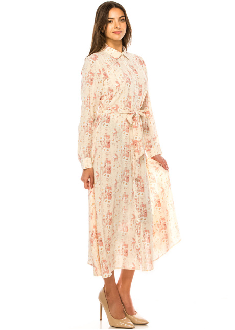 Coral Petal Print Wrap Dress