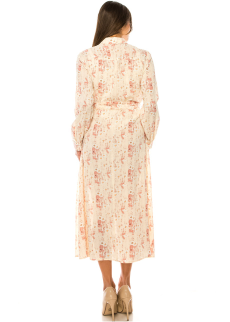Coral Petal Print Wrap Dress