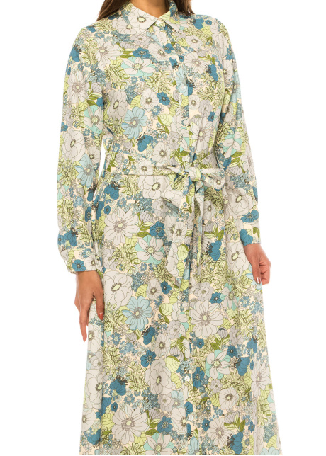 Green Floral Maxi Dress with Belt