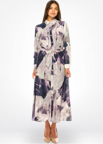 Lavender Hues Abstract Belted Dress