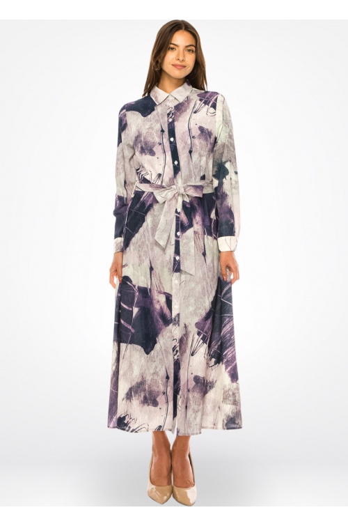 Lavender Hues Abstract Belted Dress