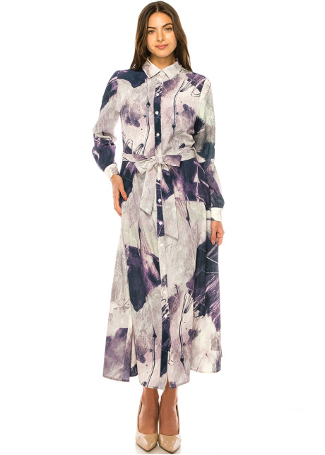 Lavender Hues Abstract Belted Dress