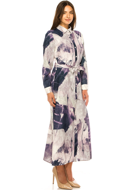 Lavender Hues Abstract Belted Dress
