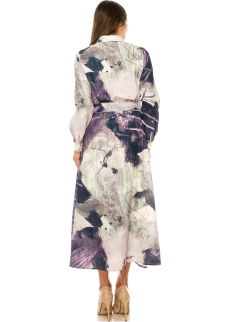 Lavender Hues Abstract Belted Dress