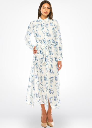 White Azure Blossom Maxi Dress